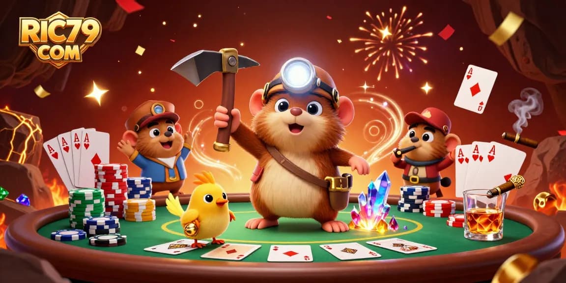 Experience thrilling poker action at RIC79 COM with vibrant characters and festive casino elements together.
