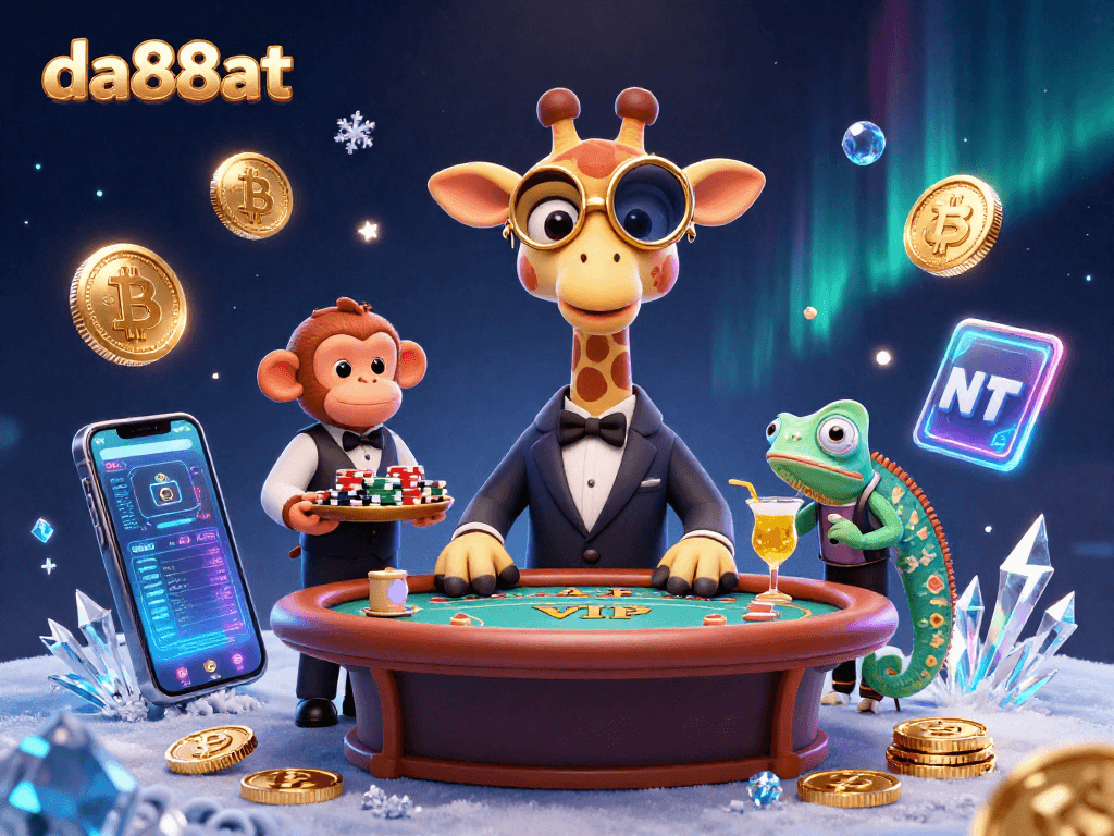 Experience excitement with da88at at a vibrant VIP casino scene featuring a high-roller giraffe.