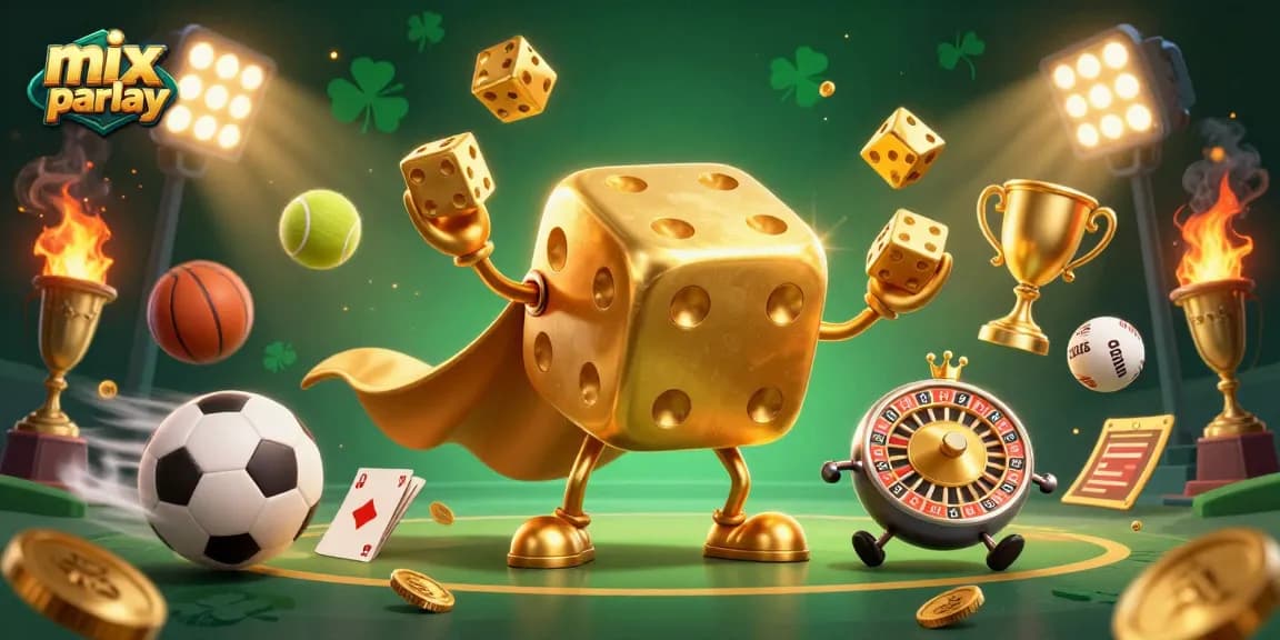 Experience thrilling mix parlay action with dynamic characters and sports elements in this vibrant illustration