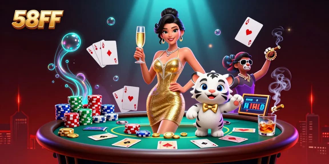Play exciting games at 58FF Casino with glamorous characters and vibrant casino elements.