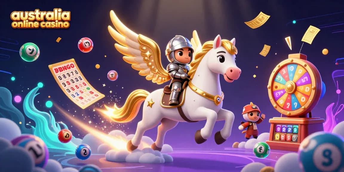 Engage in thrilling gaming experiences at australia online casino with a lively 3D illustration of a celestial horse.