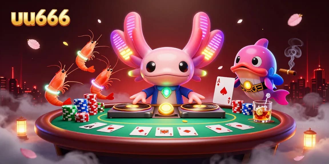 Experience big wins at uu666 with dynamic poker action in a vibrant 3D casino illustration.