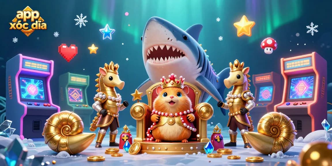 Play the app xóc đĩa and join the golden hamster king in this vibrant casino scene.