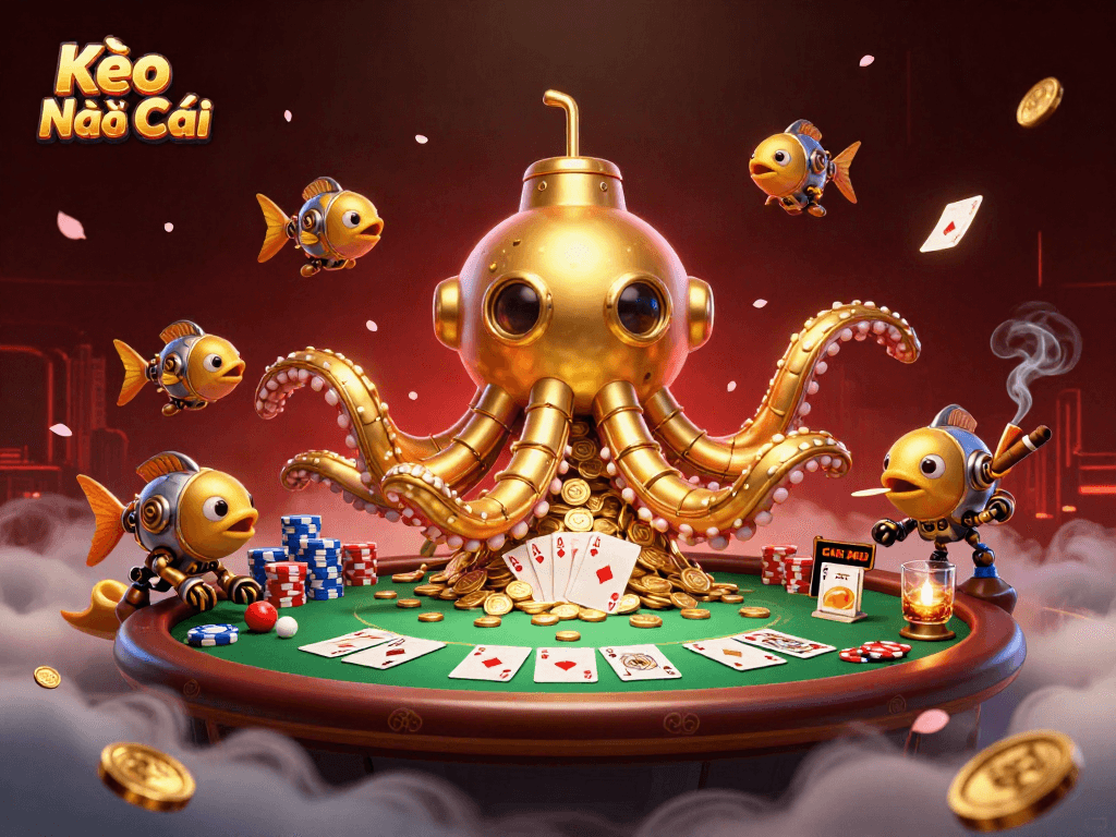 Kèo Nhà Cái: Engage in thrilling poker gameplay surrounded by a vibrant casino atmosphere.