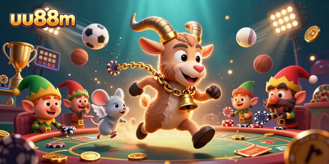 Engage with uu88m's thrilling casino atmosphere amidst festive chaos and playful antics in 3D.