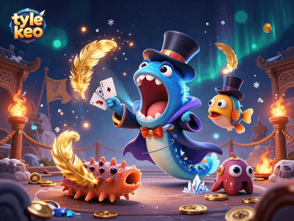 Engage with ty le keo in a magical 3D scene featuring oceanic characters and festive gambling elements.
