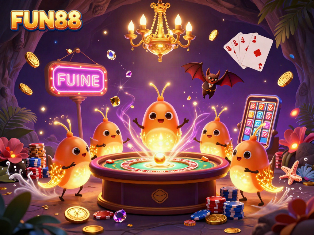 Engage with FUN88's vibrant casino scene filled with glowworms and exciting games.