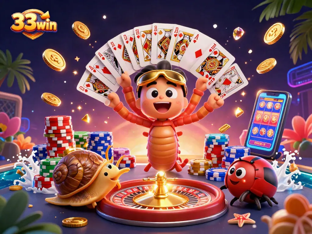 Experience thrilling gaming action at 33win with dynamic illustrations of casino excitement.
