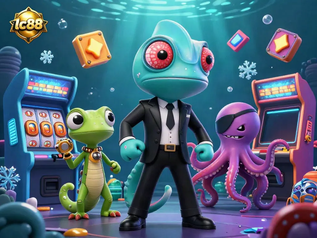 Engage with lc88's vibrant gaming scene featuring animated characters and dynamic casino elements.
