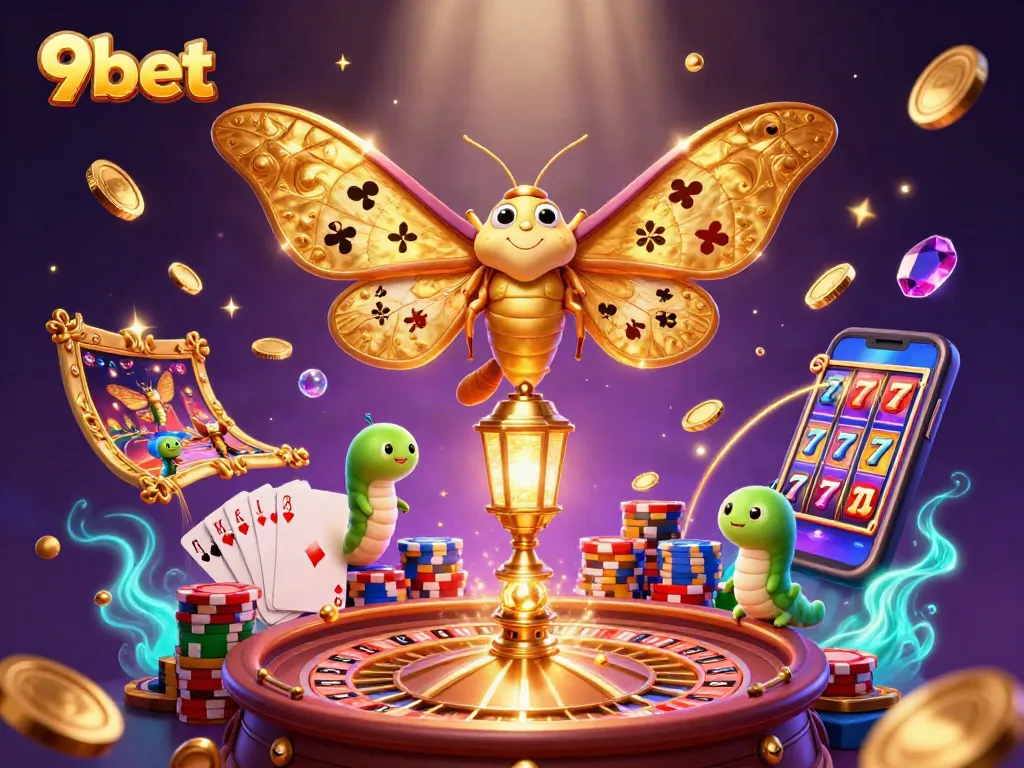 Experience thrilling wins at 9bet with a lively casino scene featuring golden coins and playing cards.