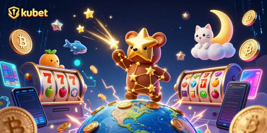 Experience the vibrant world of kubet with playful characters and casino elements.