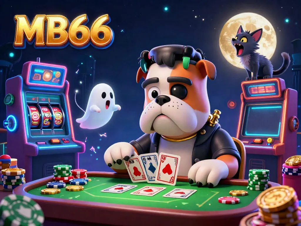 Experience thrilling gameplay at MB66 with a cartoon monster dealer and dynamic slot machines in a magical casino.