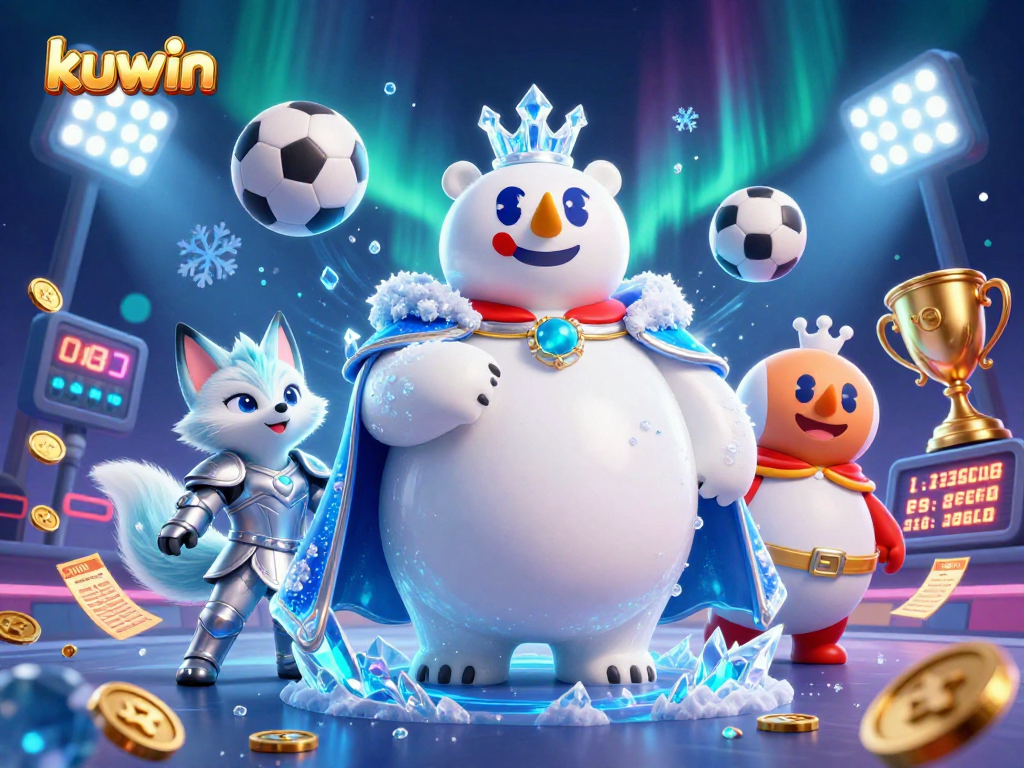 Experience kuwin’s thrilling online gameplay with animated polar bear and snow fox in a festive casino scene.