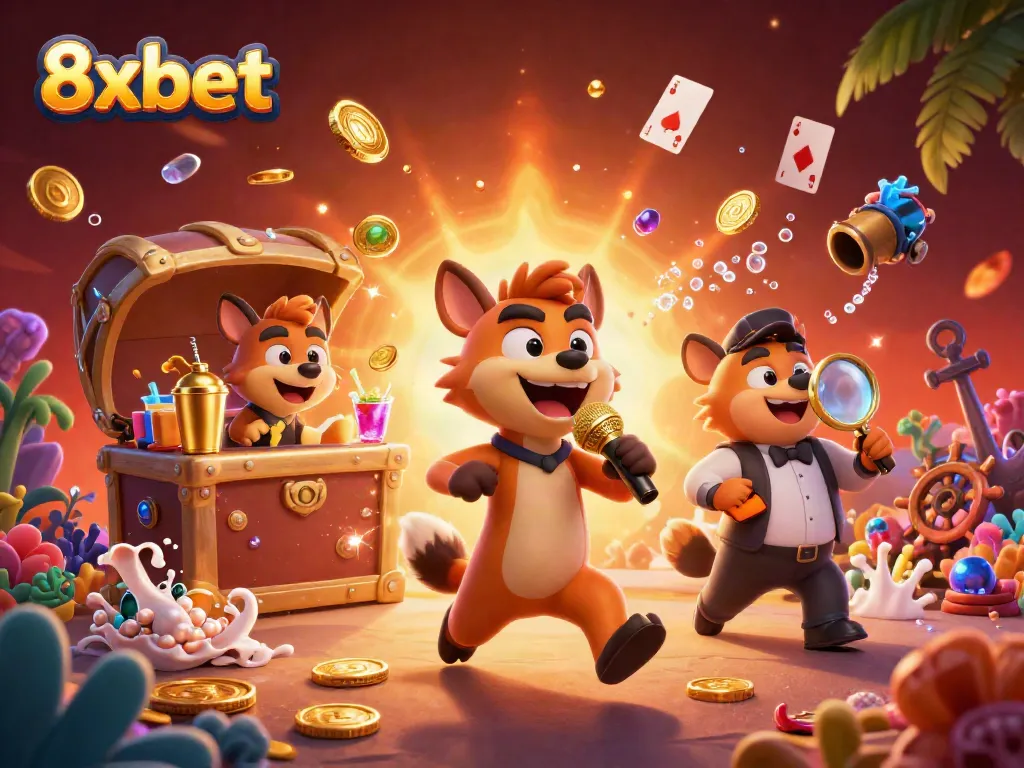 Watch 8xbet hyenas entertain at a vibrant casino club filled with treasures and games.
