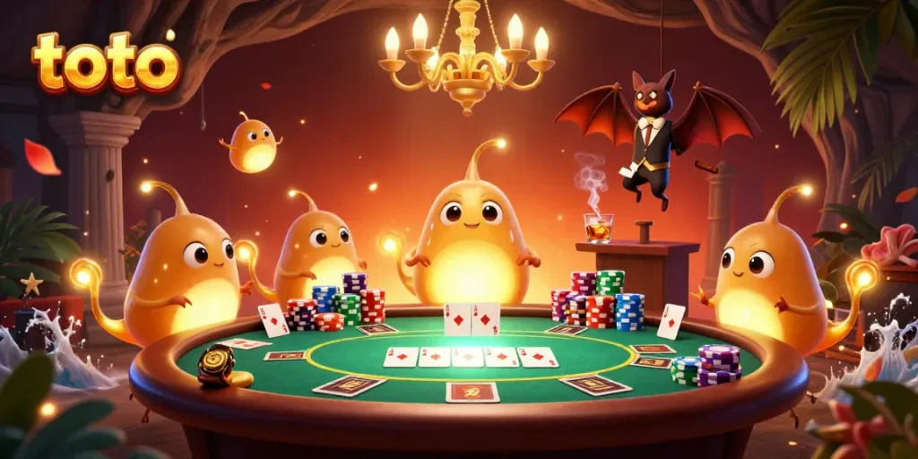 Experience the thrills of toto in this vibrant casino scene with glowing glowworms and a bat dealer.