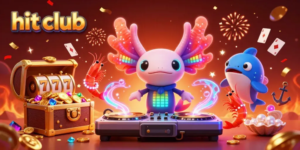 Join the excitement at hit club with vibrant characters and thrilling casino elements in a lively underwater scene.