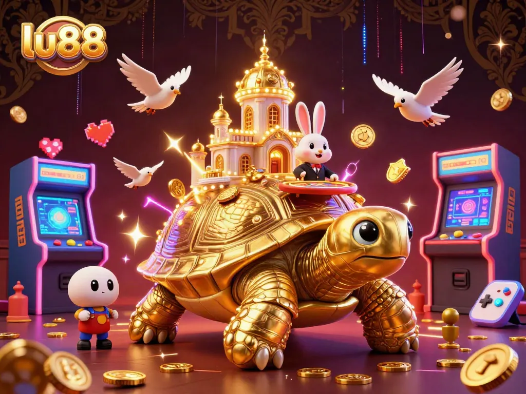 Experience thrilling gameplay at lu88 with vibrant casino elements and a dynamic 3D illustration.
