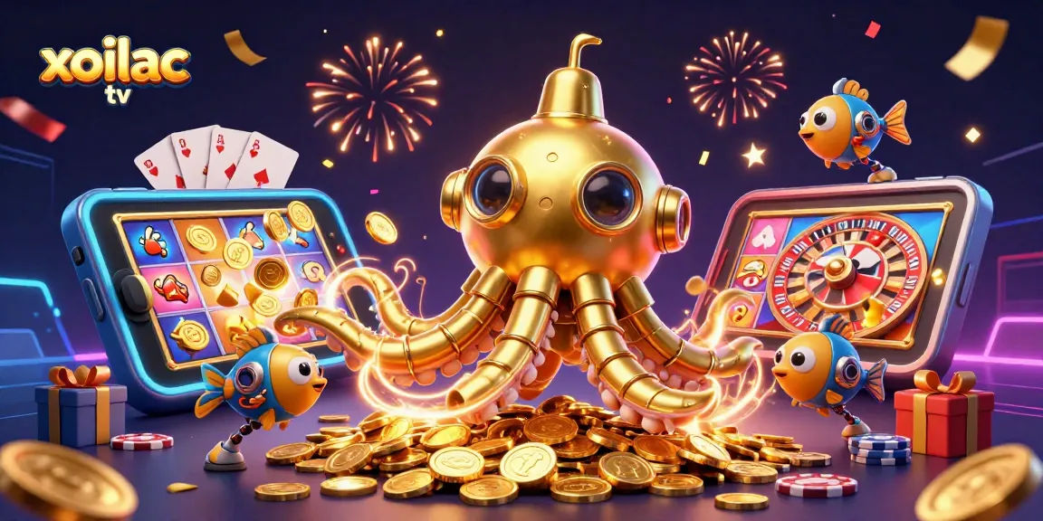 xoilac tv unleashes excitement with a golden kraken submarine amidst a sea of coins